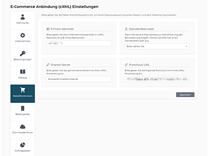 cXML-Konfiguration im avanta Webshop-Benutzerkonto