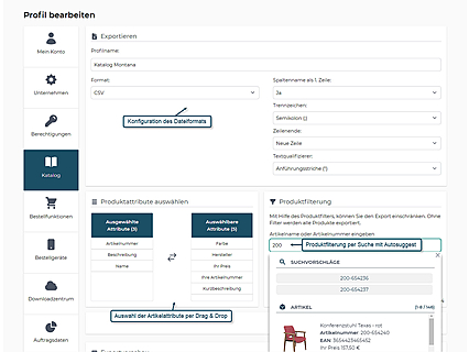 Katalogexport der avanta B2B E-Commerce Lösung