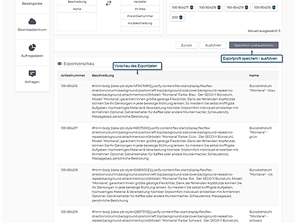 Katalogexport der avanta B2B E-Commerce Lösung