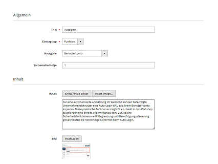 Datenpflege der Funktionsbeschreibungen im Backend