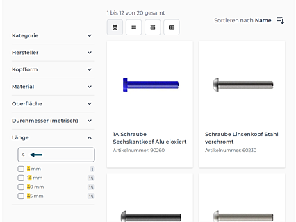 avanta Premium-Filter: Suche in Filter-Attributen