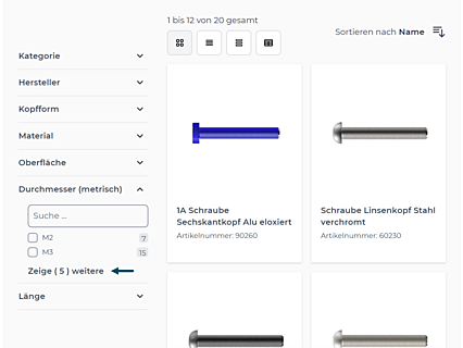 avanta Premium-Filter: Akkordeonfunktion