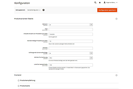 Konfiguration der Produktvarianten-Tabelle im avanta Systembackend