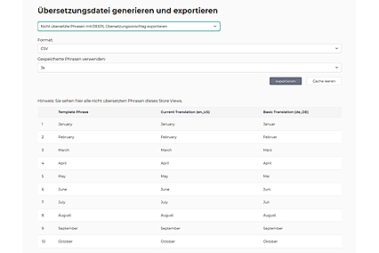 Export der zu übersetzenden Template Phrases mit Übersetzungsvorschlag