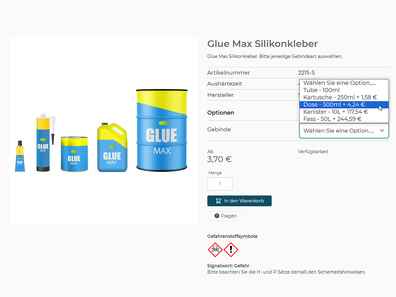 Different container sizes