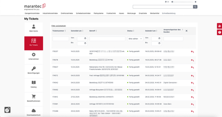 Self-service portal with ticket overview
