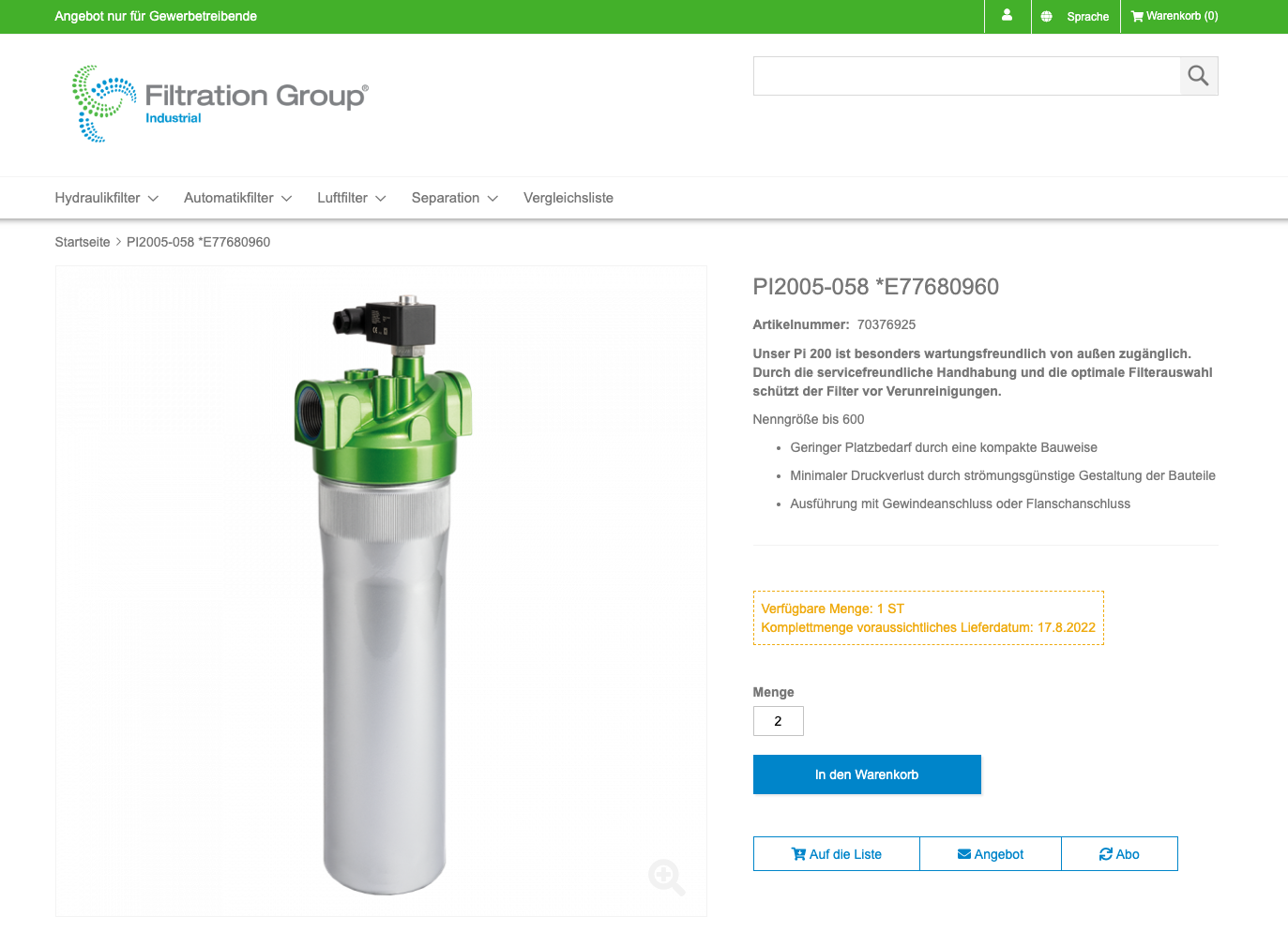 Lieferdatumsangabe auf der Produktdetailseite